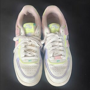 Nike AF1 Sneakers - cream, yellow, Pink, and Purple Accents size 8.5